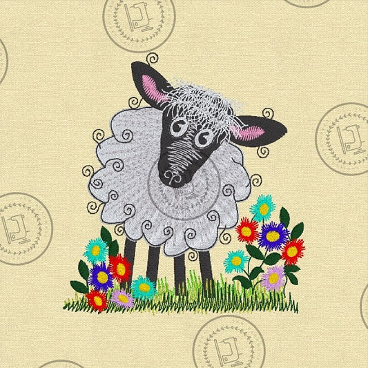 RAGGY FLUFFY LAMB SHEEP Embroidery Design - R025M   5 x 5