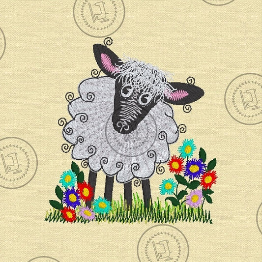 RAGGY FLUFFY LAMB SHEEP Embroidery Design - R025s  4 x 4