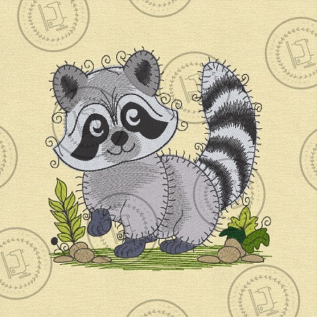 RAGGY RACOON RACCOON Embroidery Design  - R026L   6 x 6