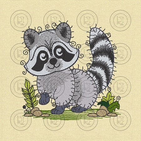 RAGGY RACOON RACCOON Embroidery Design - R026s  4 x 4