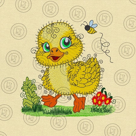 RAGGY YELLOW DUCKLING DUCK Embroidery Design - R027L  6 x 6