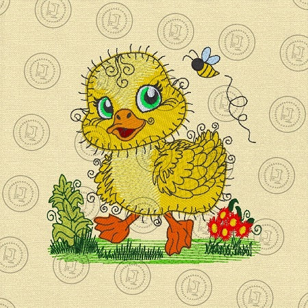 RAGGY YELLOW DUCKLING DUCK Embroidery Design - R027M  5 x 5