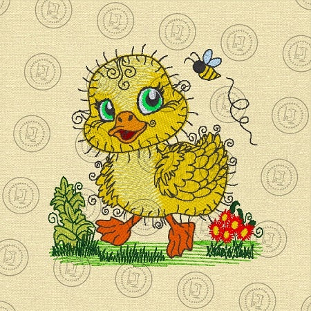 RAGGY YELLOW DUCKLING DUCK Embroidery Design - R027s   4 x 4