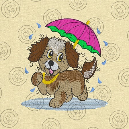 RAGGY PUPPY DOG IN THE RAIN Machine Embroidery Design