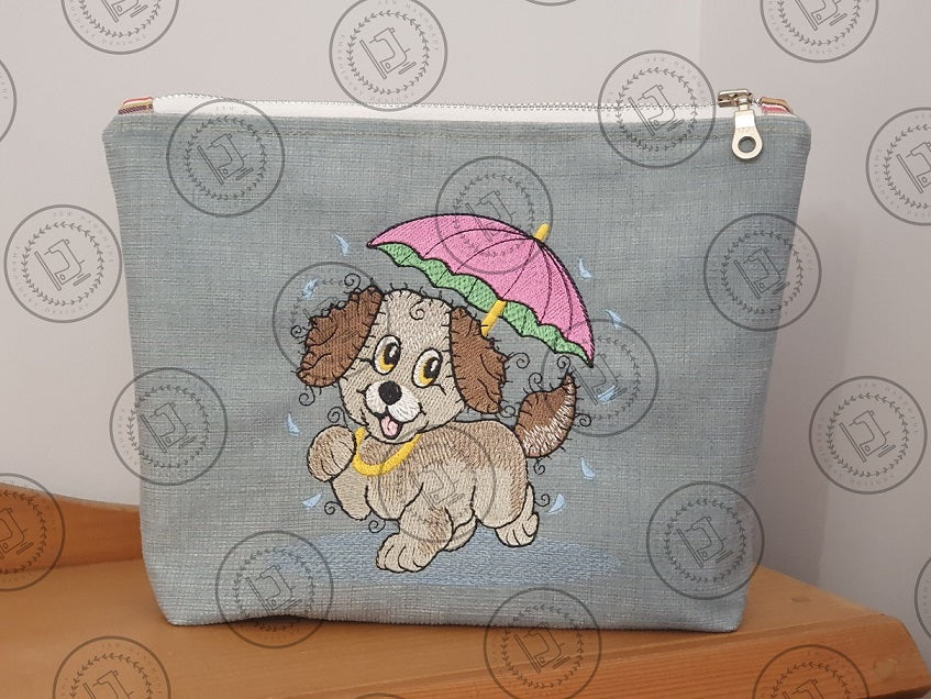 RAGGY PUPPY DOG IN THE RAIN Machine Embroidery Design