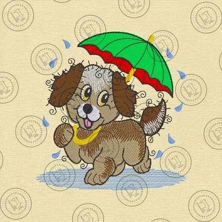 RAGGY PUPPY DOG IN THE RAIN Machine Embroidery Design