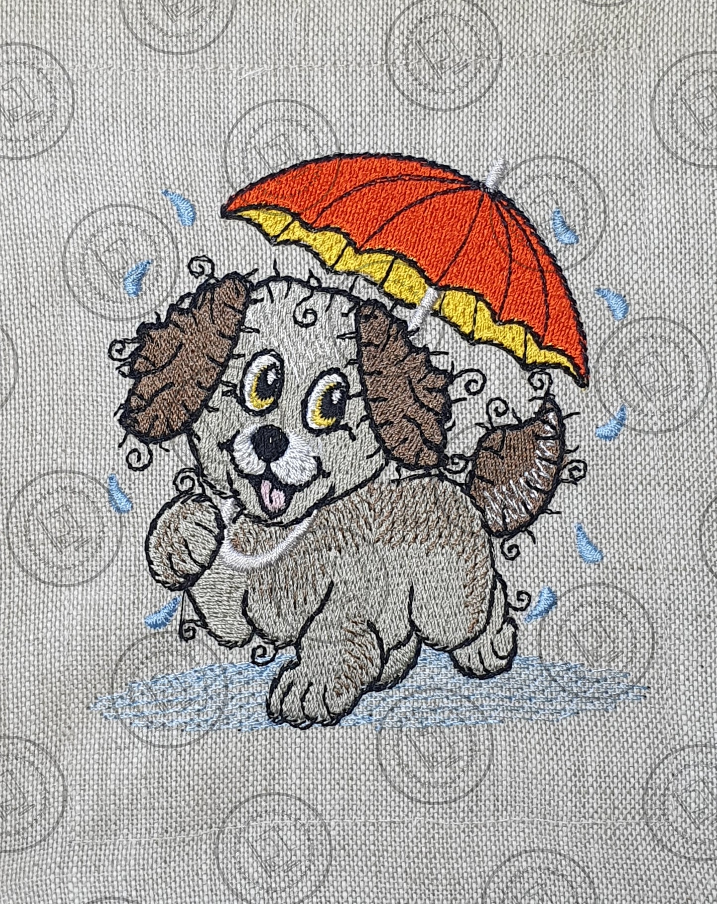 RAGGY PUPPY DOG IN THE RAIN Machine Embroidery Design