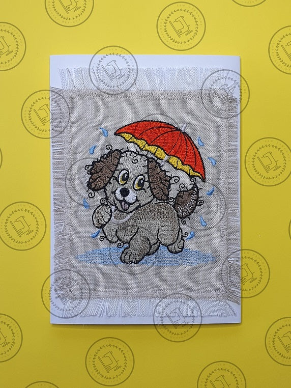 RAGGY PUPPY DOG IN THE RAIN Embroidery Design - R028s  4 x 4