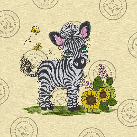 RAGGY ZEBRA Embroidery Design - R029L  6 x 6