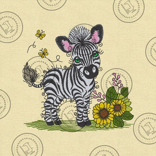 RAGGY ZEBRA Embroidery Design - R029M  5 x 5