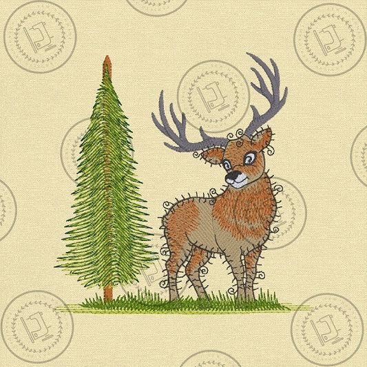 RAGGY STAG Embroidery Design - R030L  6 x 6