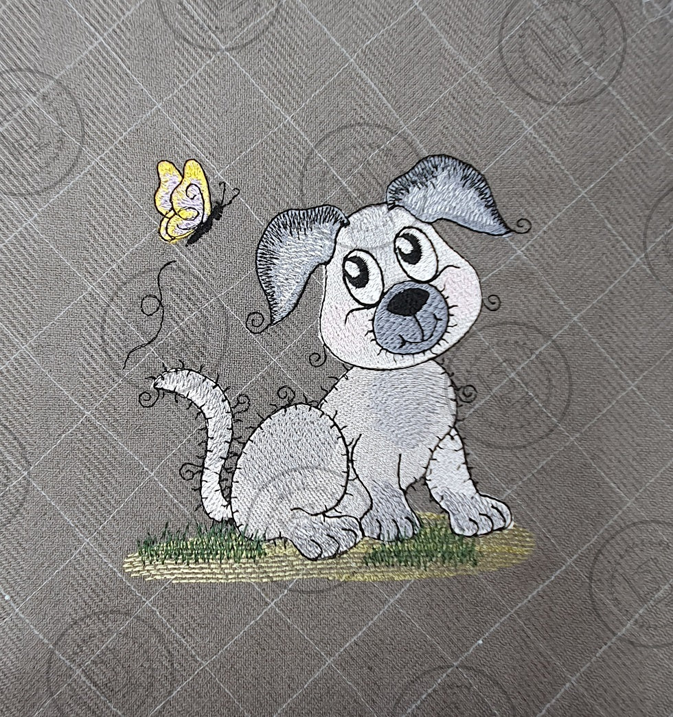 RAGGY PUPPY DOG with BUTTERFLY Machine Embroidery Design - R031L   6 x 6