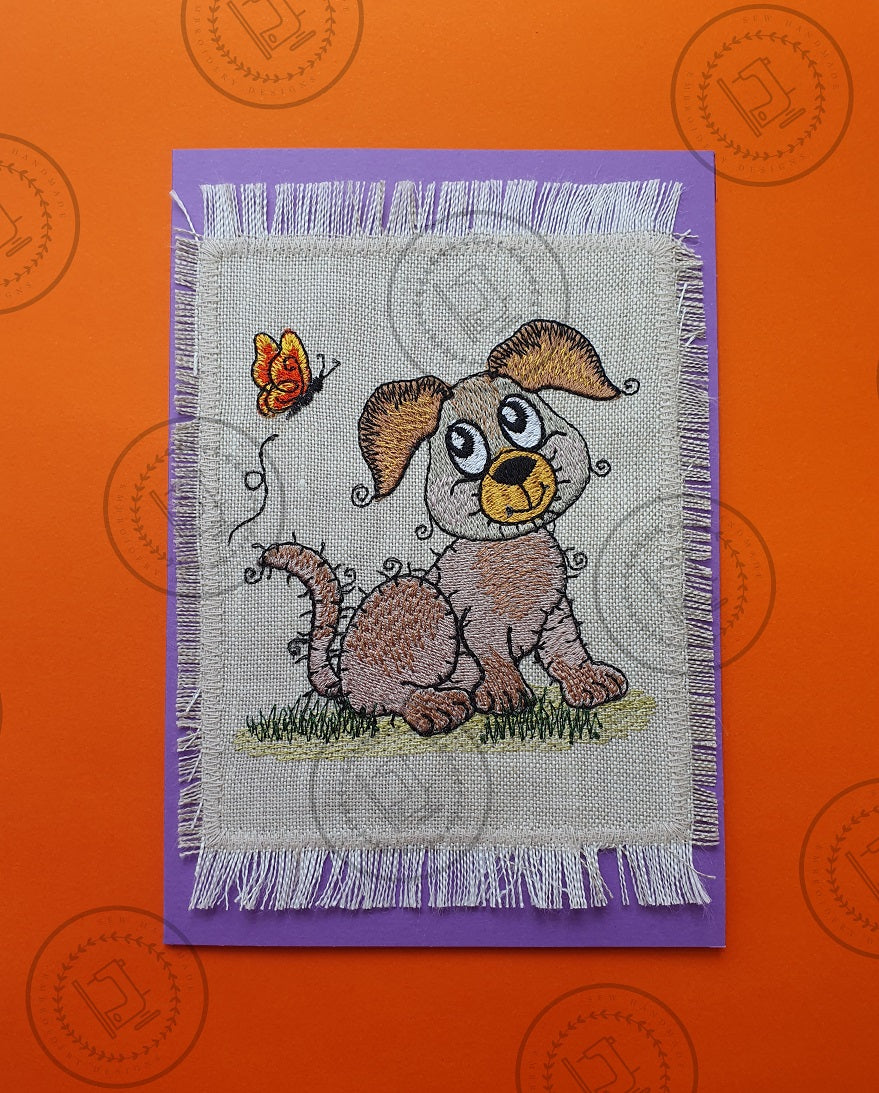 RAGGY PUPPY DOG with BUTTERFLY Machine Embroidery Design - R031s   4 x 4