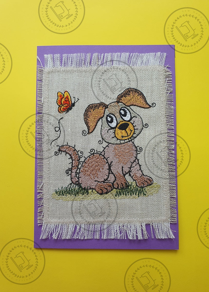 RAGGY PUPPY DOG with BUTTERFLY Machine Embroidery Design - R031s   4 x 4