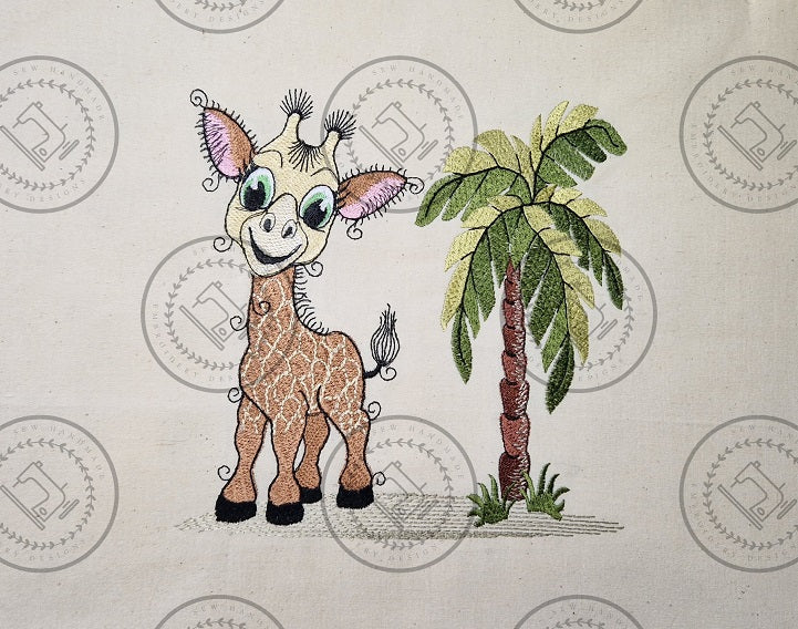 RAGGY GIRAFFE WITH PALM TREE Machine Embroidery Design