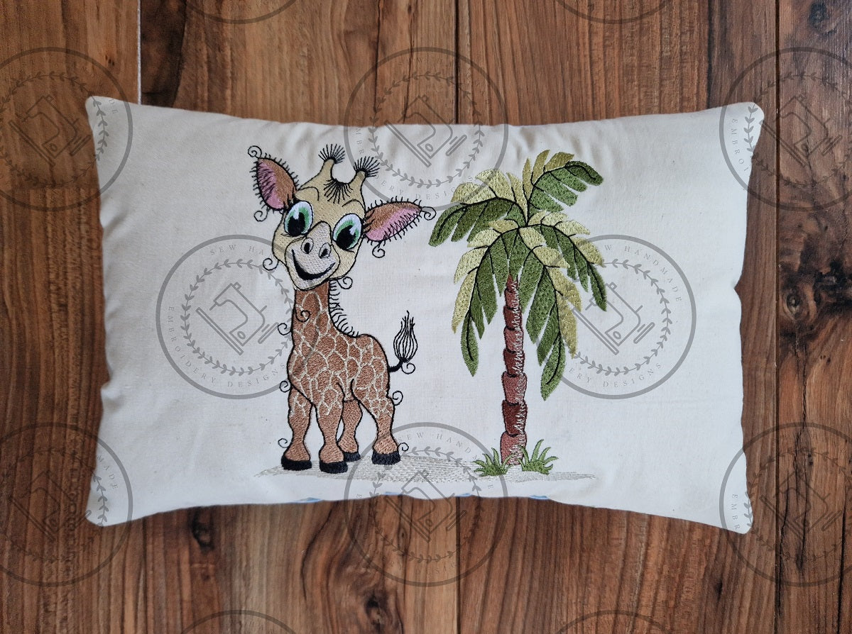 RAGGY GIRAFFE WITH PALM TREE Machine Embroidery Design