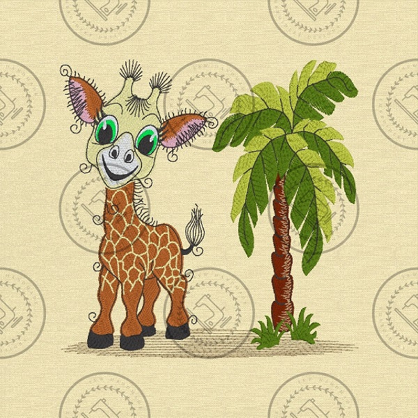 RAGGY GIRAFFE WITH PALM TREE Machine Embroidery Design