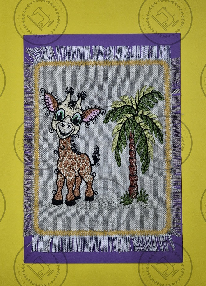 RAGGY GIRAFFE WITH PALM TREE Machine Embroidery Design