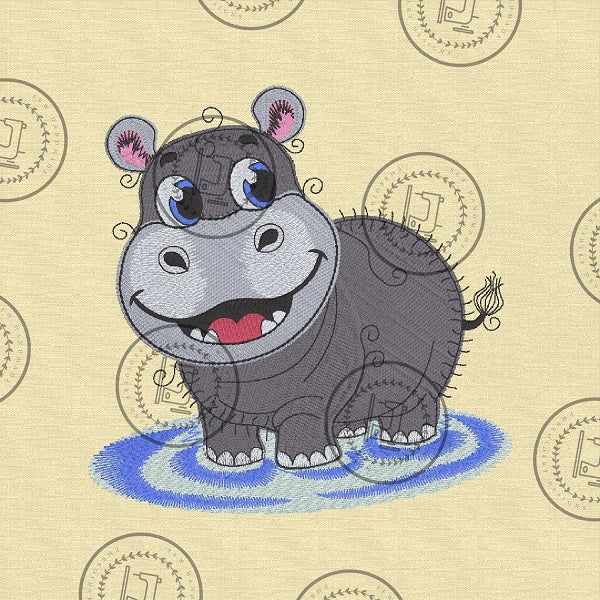 RAGGY HIPPO  /  HIPPOPOTAMUS Machine Embroidery Design