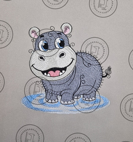 RAGGY HIPPO  /  HIPPOPOTAMUS Machine Embroidery Design