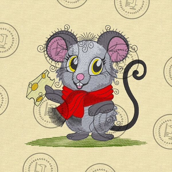 RAGGY MOUSE WITH CHEESE Machine Embroidery Design