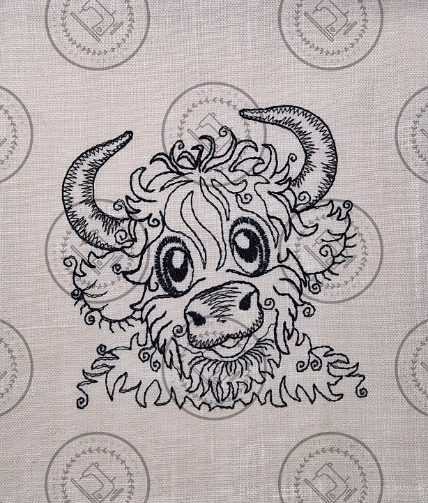 RAGGY HIGHLAND BULL SKETCH Machine Embroidery Design