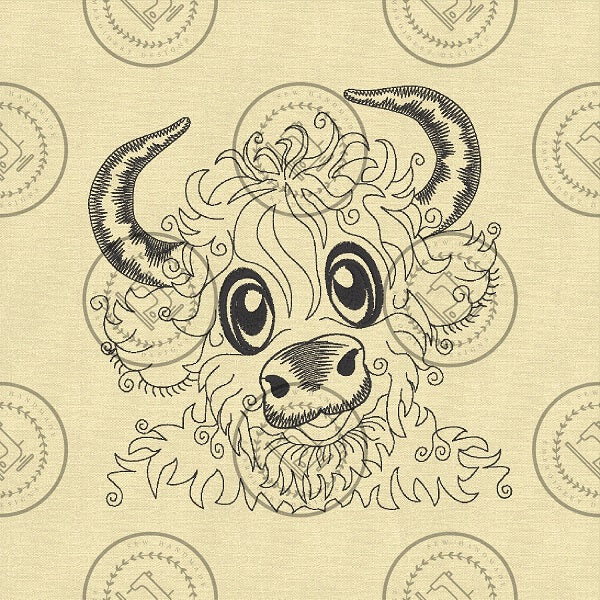 RAGGY HIGHLAND BULL SKETCH Machine Embroidery Design