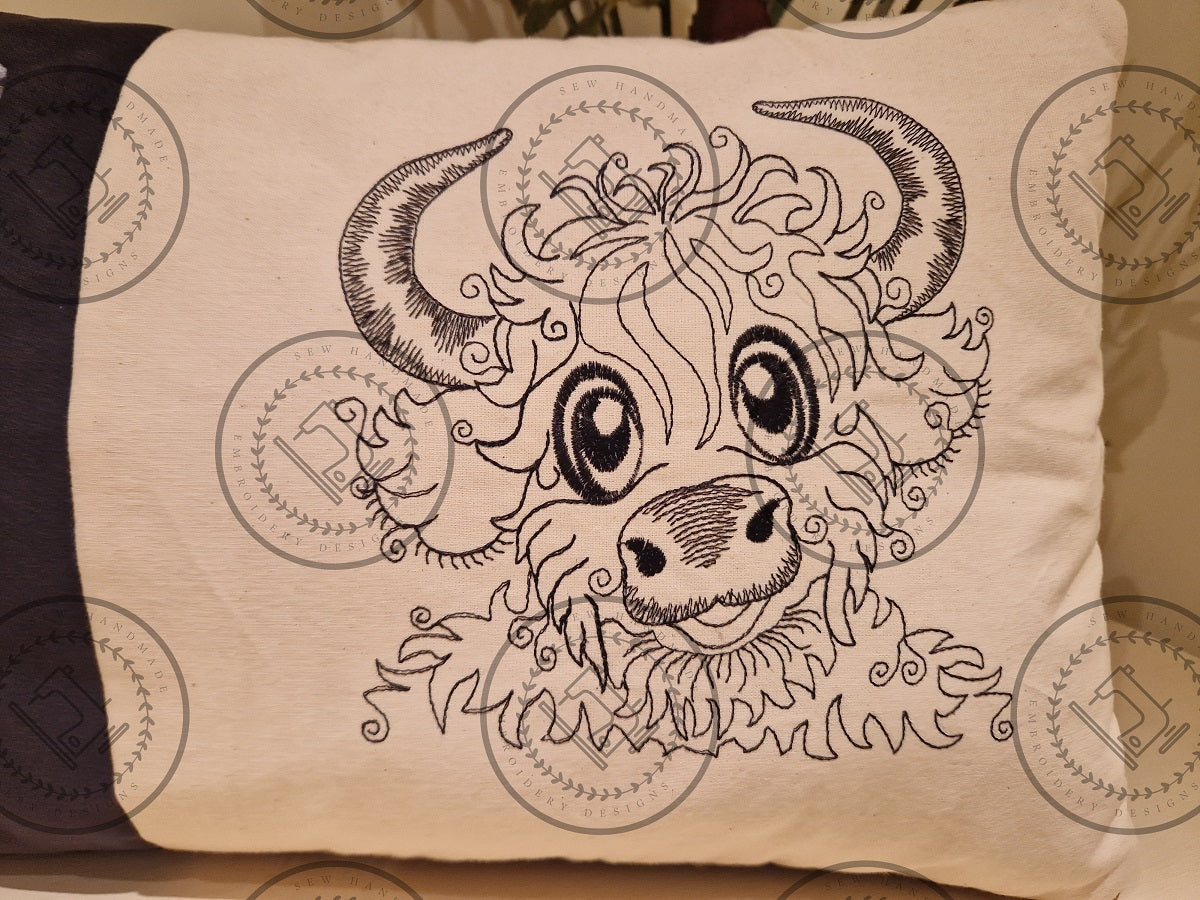 RAGGY HIGHLAND BULL SKETCH Machine Embroidery Design