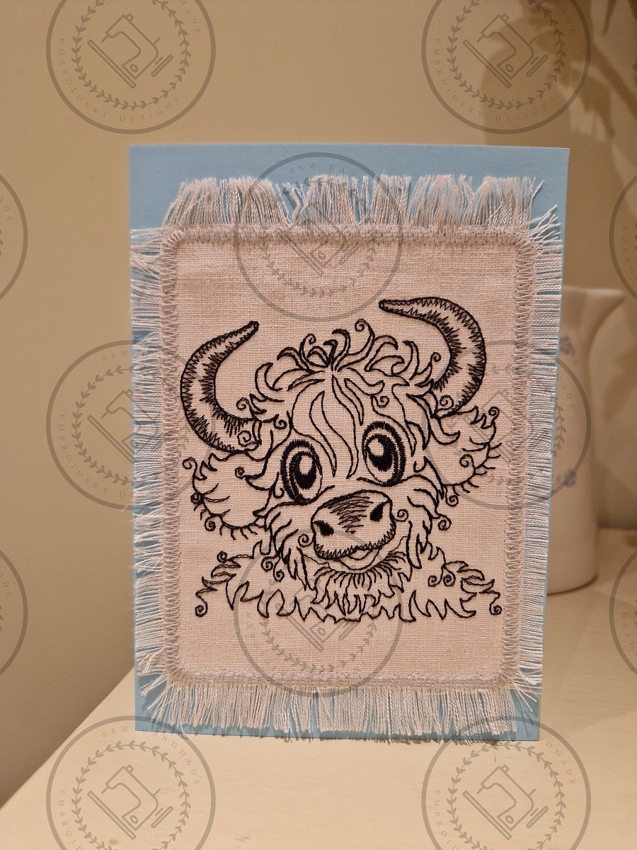 RAGGY HIGHLAND BULL SKETCH Machine Embroidery Design