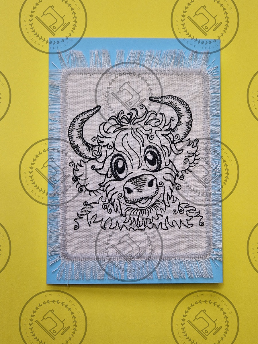 RAGGY HIGHLAND BULL SKETCH Machine Embroidery Design