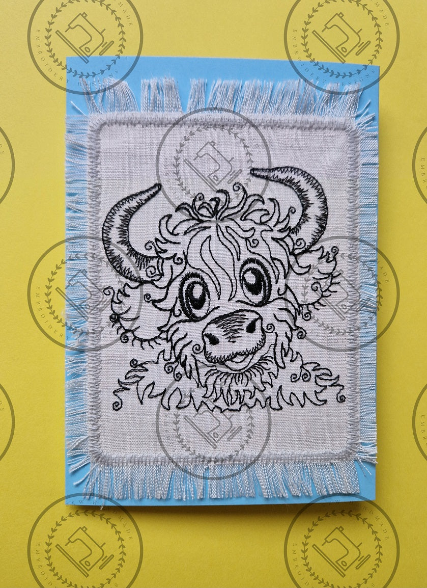 RAGGY HIGHLAND BULL SKETCH Machine Embroidery Design