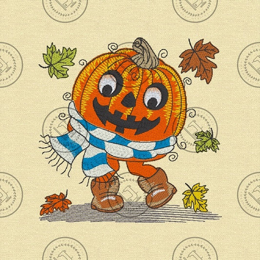 RAGGY HARVEST HALLOWEEN PUMPKIN Machine Embroidery Design - RHP24M  5 x 5