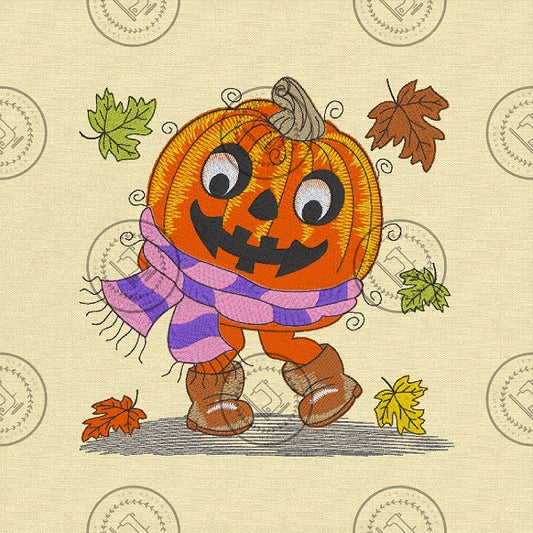 RAGGY HARVEST HALLOWEEN PUMPKIN Machine Embroidery Design - RHP24XL  7 x 7