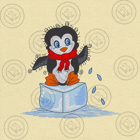 RAGGY ICE BLOCK PENGUIN Embroidery Design - RP23L  6 x 6