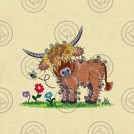 Raggy Highland Bull Cow  Digital  Machine embroidery design 4.5 x 5