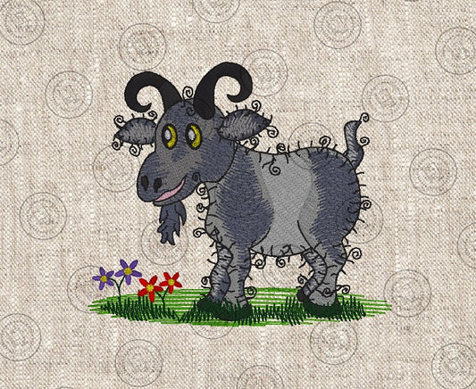 RAGGY GOAT Embroidery Design - RS014   5 x 6