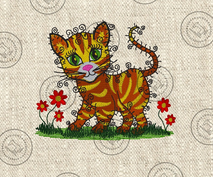 RAGGY TABBY KITTEN CAT Machine Embroidery Design