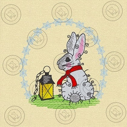 RAGGY WINTER BUNNY RABBIT Embroidery Design - RS017   4 x 4