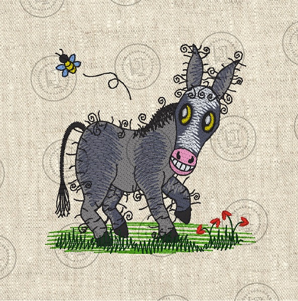 RAGGY DONKEY Embroidery Design - RSS012   4 x 4