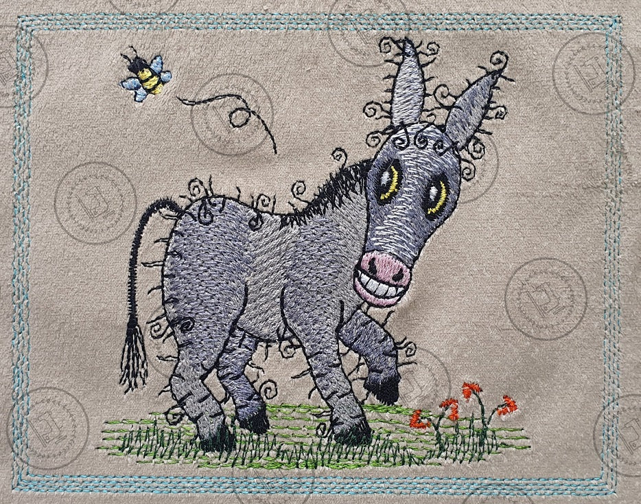 RAGGY DONKEY Embroidery Design - RSS012   4 x 4