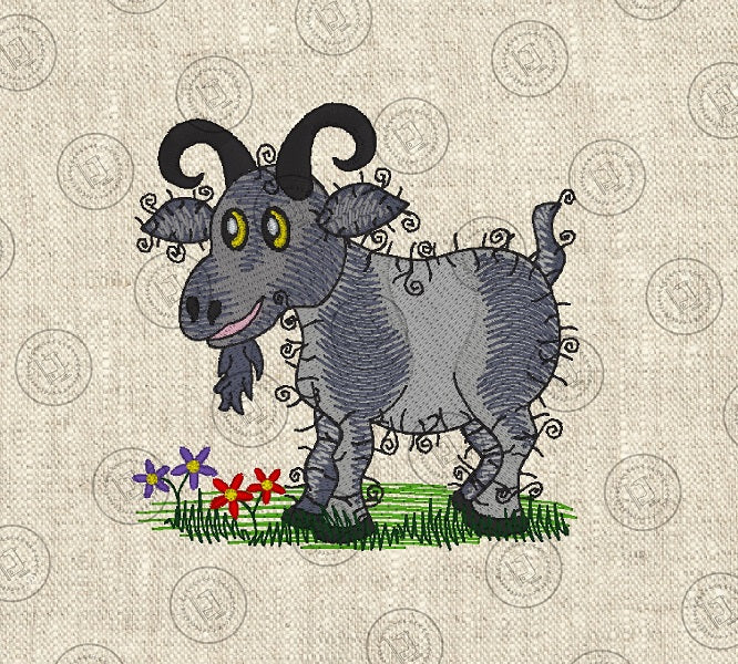 RAGGY GOAT Embroidery Design - RSS014   4 x 4