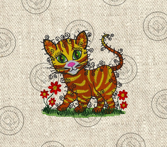 RAGGY TABBY KITTEN CAT Embroidery Design - RSS016  4 x 4