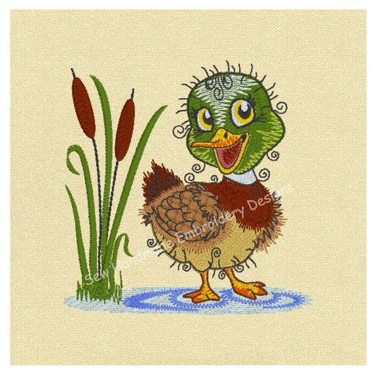 RAGGY MALLARD DUCK IN REEDS Machine Embroidery Design