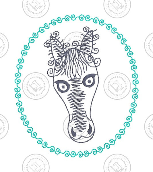 SKETCH CAMEO HORSE EMBROIDERY DESIGN - SC01   3.5 x 4