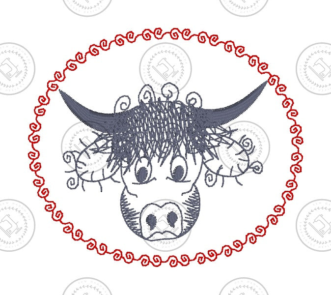 SKETCH CAMEO HIGHLAND BULL Embroidery Design - SC02     3.5 x 4