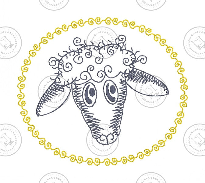 SKETCH CAMEO SHEEP Embroidery Design- SC03    3.5 x 4