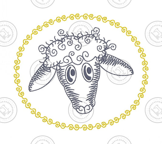 SKETCH CAMEO SHEEP Embroidery Design- SC03    3.5 x 4