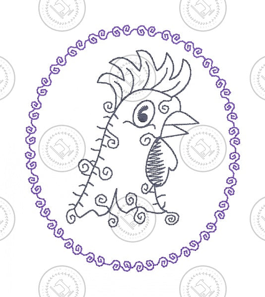 SKETCH CAMEO ROOSTER Embroidery Design - SC04    3.5 x 4