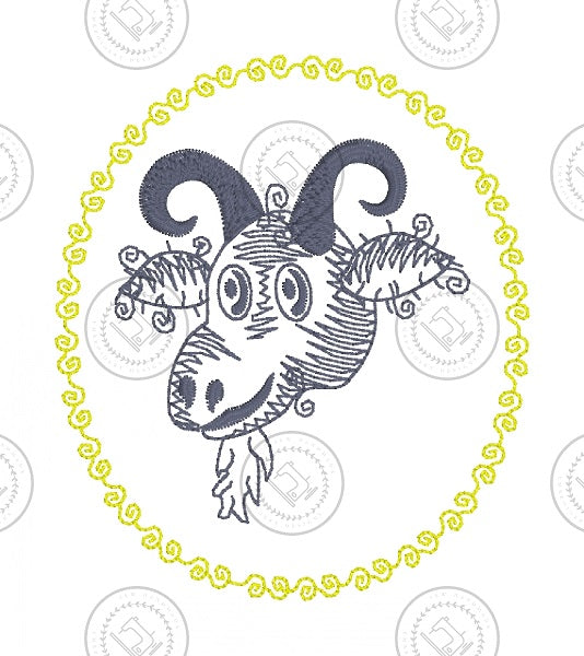 SKETCH CAMEO GOAT Embroidery Design - SC05   3.5 x 4