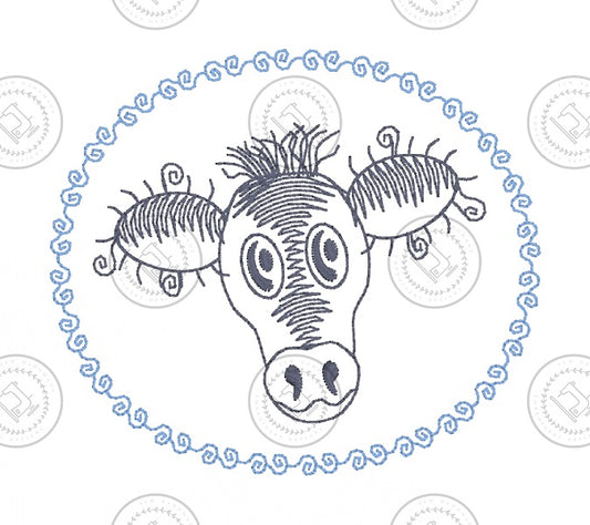 SKETCH CAMEO COW Embroidery Design - SC06    3.5 X 4